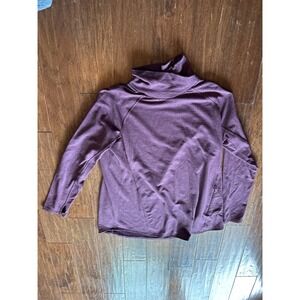 Duluth Trading Co XL Purple Ribbed Knit Cowl Neck‎ Thumb Hole Pullover Top